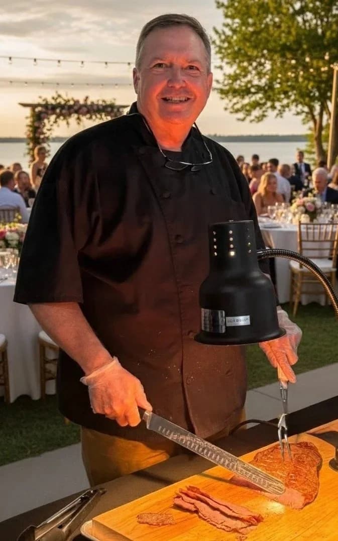John Ellington carving at an outdoor catered event